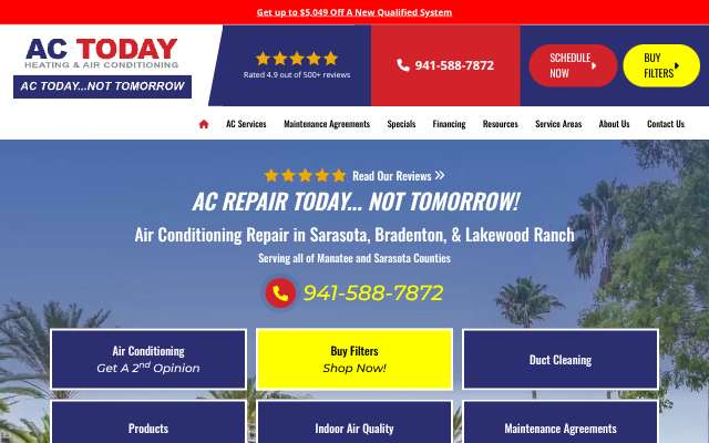AC Today Heating & Air Conditioning's page as the assistant saw it