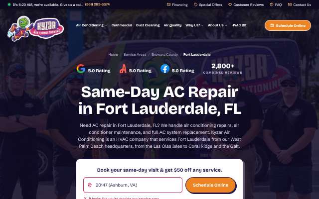 Kyzar Air Conditioning's page as the assistant saw it