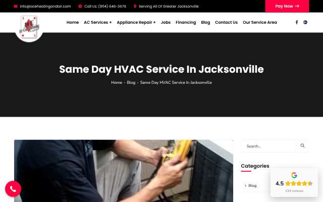 ACE Heating & Air's page as the assistant saw it
