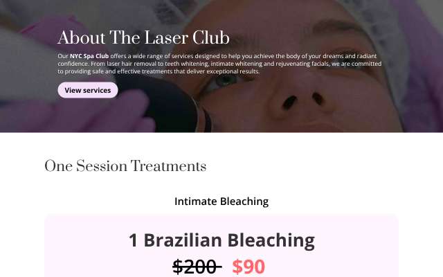 Laser Club Spa's page as the assistant saw it