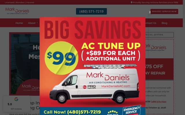Mark Daniels Air Conditioning & Heating's page as the assistant saw it