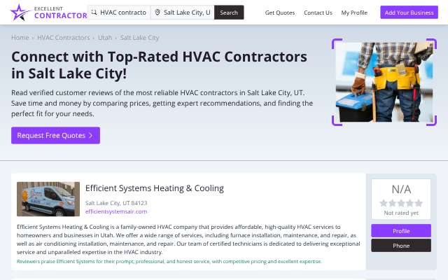 Lee's Heating & Air Conditioning's page as the assistant saw it