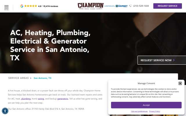 Champion Home Services's page as the assistant saw it