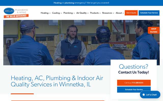 Deljo Heating, Cooling & Plumbing's page as the assistant saw it
