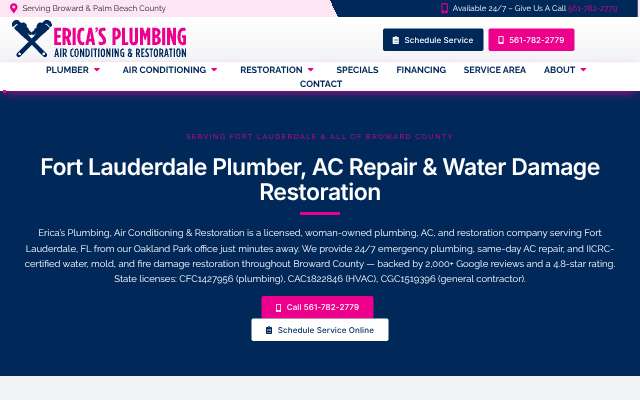 Erica's Plumbing, Air Conditioning & Restoration's page as the assistant saw it