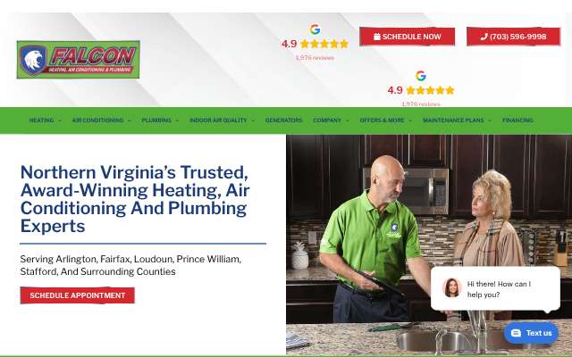 Falcon Heating, Air Conditioning and Plumbing's page as the assistant saw it