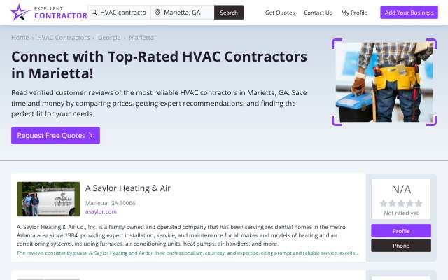 E. Smith Heating & Air Conditioning's page as the assistant saw it