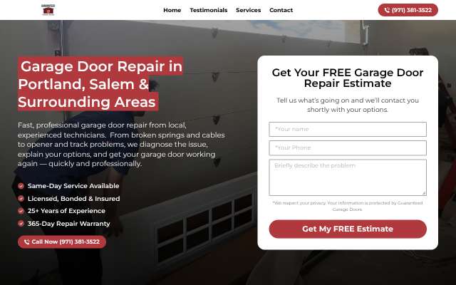 Guaranteed Garage Doors's page as the assistant saw it