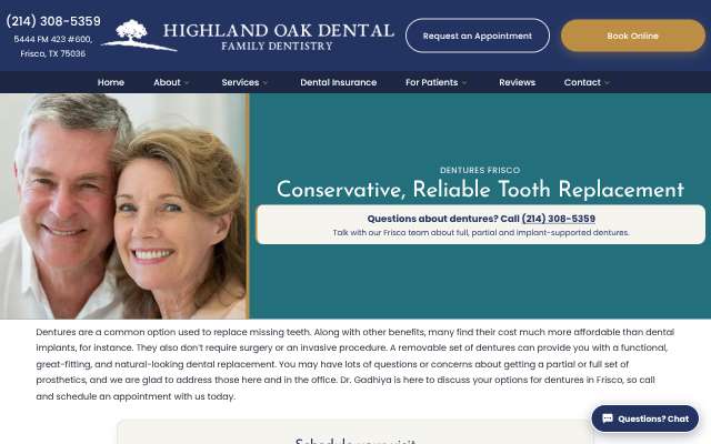 Highland Oak Dental's page as the assistant saw it