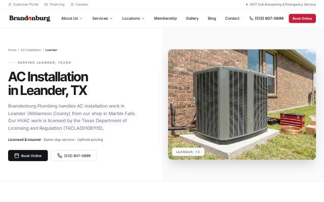 Brandenburg Plumbing's page as the assistant saw it
