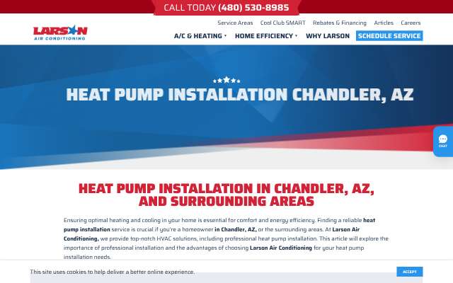 Larson Air Conditioning's page as the assistant saw it