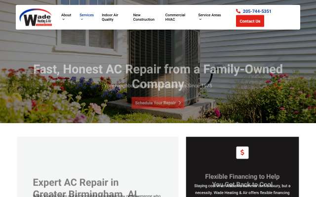 Wade Heating & Air's page as the assistant saw it