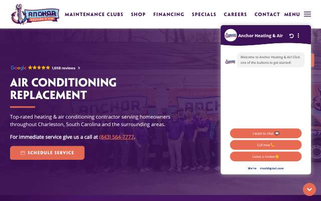 Anchor Heating and Air's page as the assistant saw it