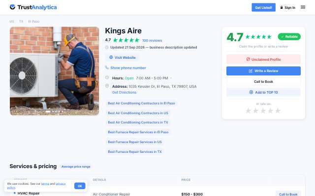 Kings Aire's page as the assistant saw it