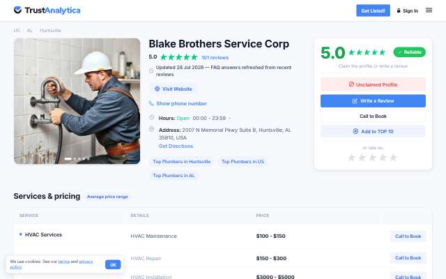 Blake Brothers Service Corp's page as the assistant saw it