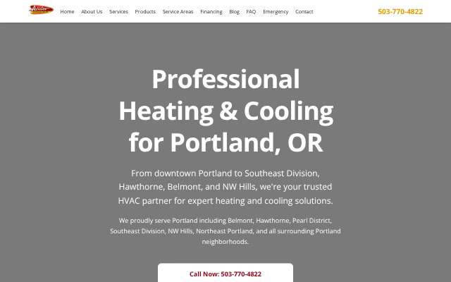 Aviator Heating & Cooling's page as the assistant saw it