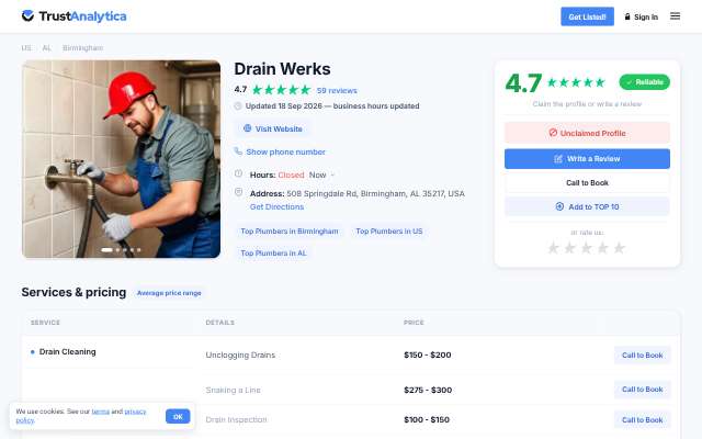 Drain Werks's page as the assistant saw it