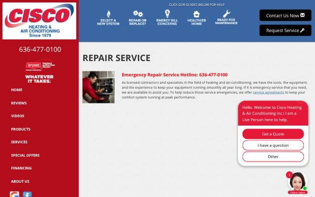 Cisco Heating & Air Conditioning Inc's page as the assistant saw it