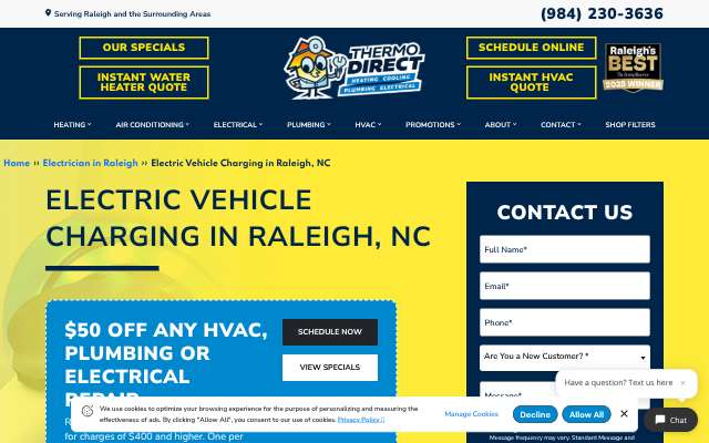 Thermo Direct (Raleigh)'s page as the assistant saw it
