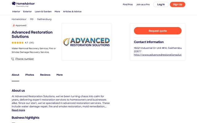 Page cited for Advanced Restoration Solutions