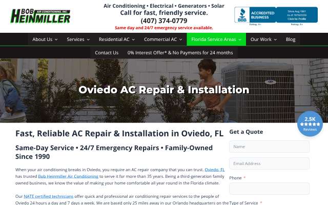 Bob Heinmiller Air Conditioning's page as the assistant saw it