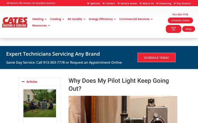 Cates Heating & Cooling's page as the assistant saw it