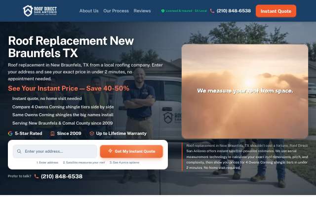 Roof Direct San Antonio's page as the assistant saw it