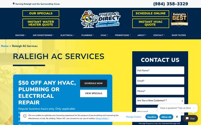 Thermo Direct's page as the assistant saw it
