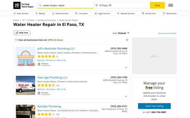 Roto-Rooter Plumbing & Water Cleanup's page as the assistant saw it