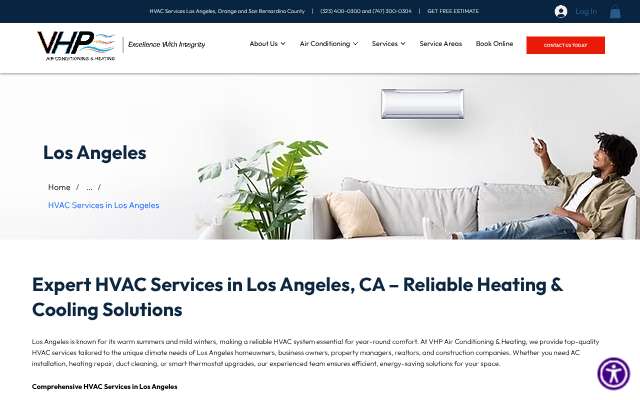 VHP Air Conditioning & Heating's page as the assistant saw it