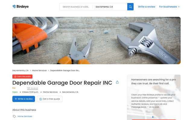 Page cited for Dependable Garage Door Repair INC