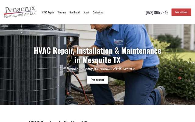 Penacrux Heating and Air's page as the assistant saw it