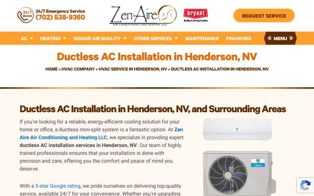Zen Aire Air Conditioning and Heating's page as the assistant saw it