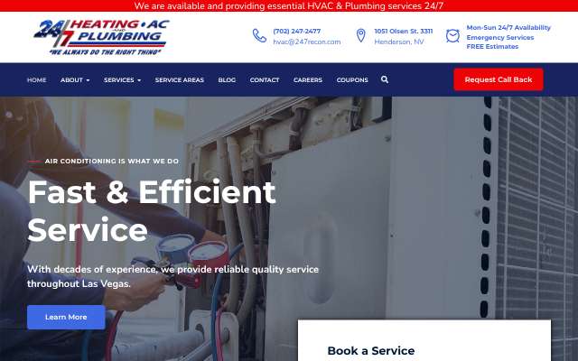 24/7 Heating, AC & Plumbing's page as the assistant saw it