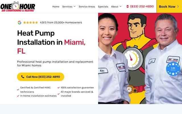 One Hour Heating & Air Conditioning's page as the assistant saw it