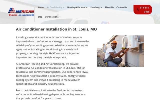 American Heating & Air Conditioning's page as the assistant saw it