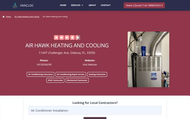 Air Hawk Heating and Cooling's page as the assistant saw it