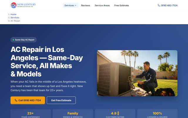 New Century Heating & Cooling Inc's page as the assistant saw it
