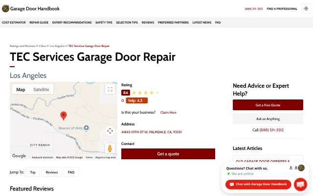 Page cited for TEC Services Garage Door Repair