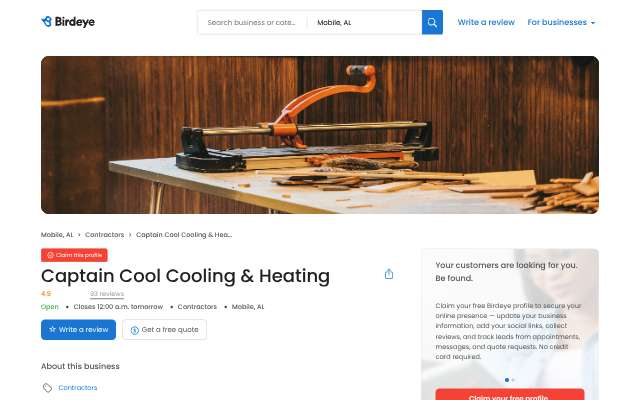 Captain Cool Cooling & Heating, LLC's page as the assistant saw it