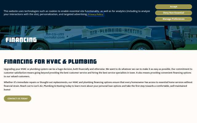 Lee's Air, Plumbing & Heating's page as the assistant saw it