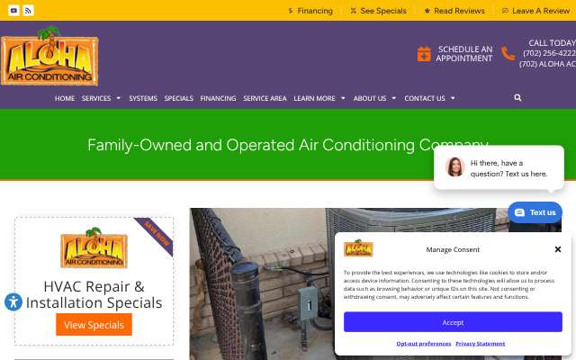 Aloha Air Conditioning's page as the assistant saw it