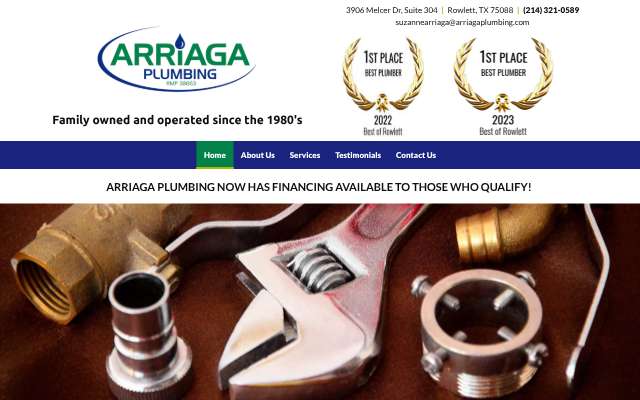 Arriaga Plumbing's page as the assistant saw it