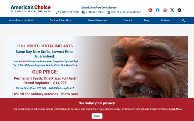 America's First Dental Implant Centers's page as the assistant saw it