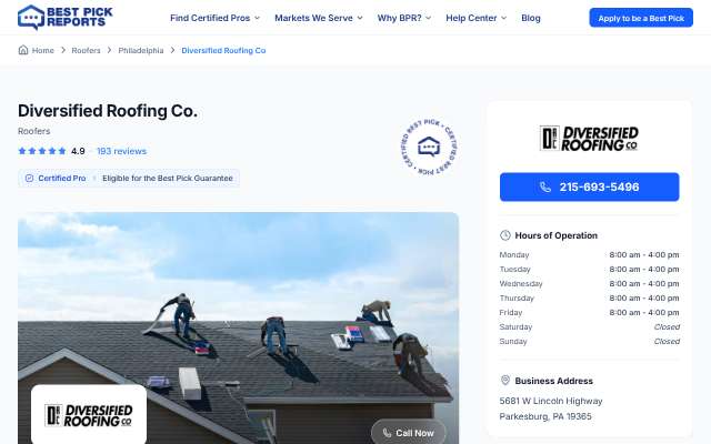 Diversified Roofing Co.'s page as the assistant saw it
