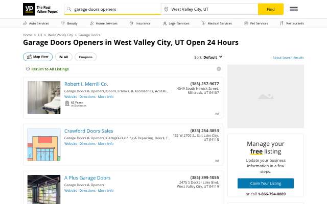 A1 Garage Door Service (Utah)'s page as the assistant saw it