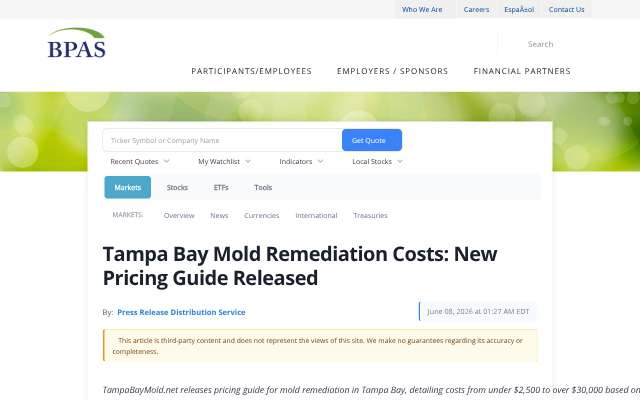 TampaBayMold.net's page as the assistant saw it