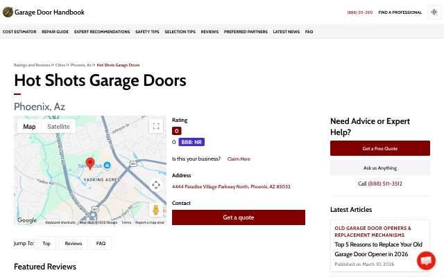 Hot Shots Garage Doors's page as the assistant saw it
