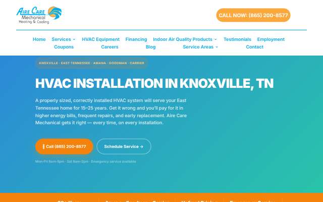 Aire Care Mechanical Heating & Cooling's page as the assistant saw it