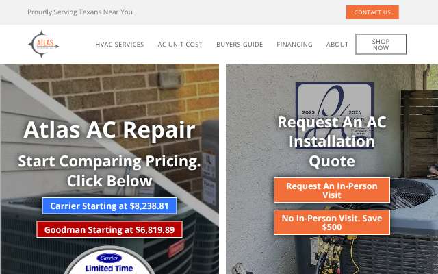 Atlas AC Repair's page as the assistant saw it